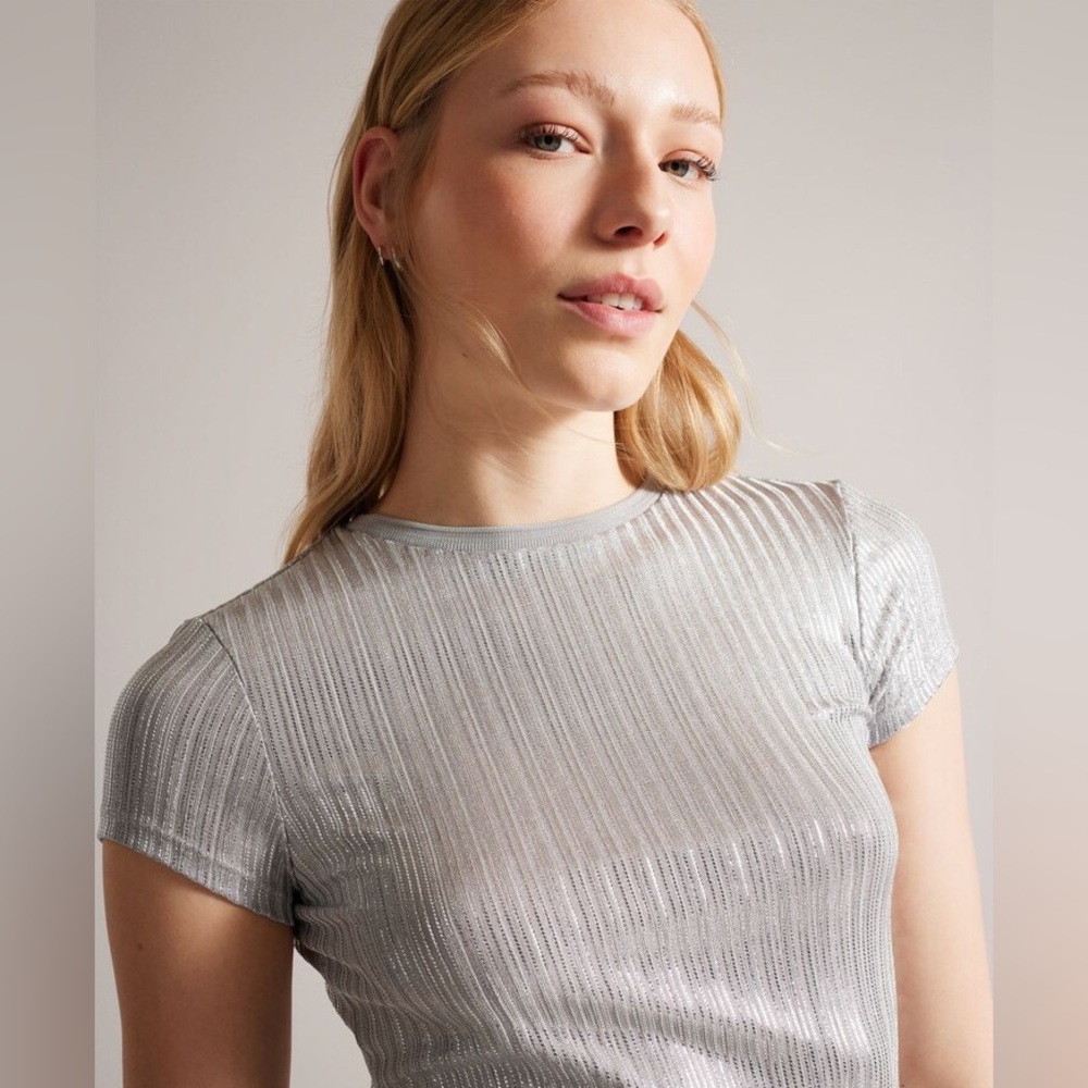 Ted Baker Shimmering Silver Short Sleeve Top